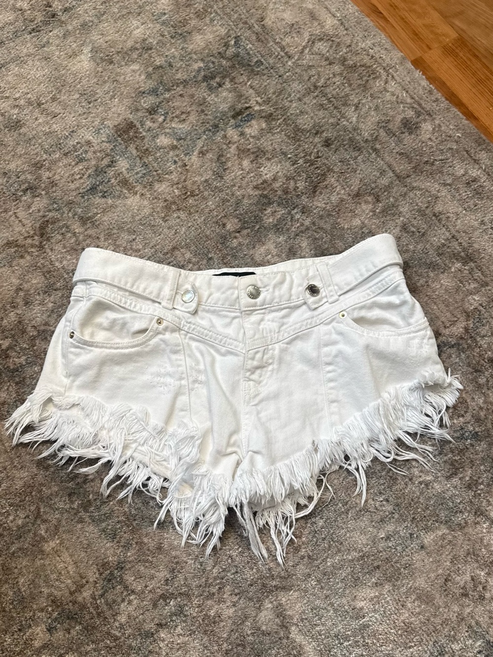 Retrofete White Frayed Hem Denim Shorts